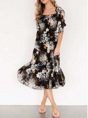Baltic Born Fabian Jacquard Midi Dress | Black Floral Size MM